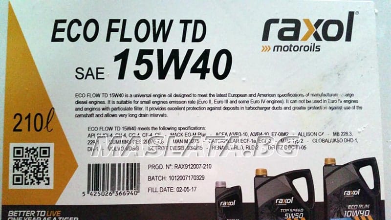 Масло за камиони RAXOL ECO FLOW TD 15W40 210L Масло за камиони RAXOL ECO FLOW TD 15W40 210L