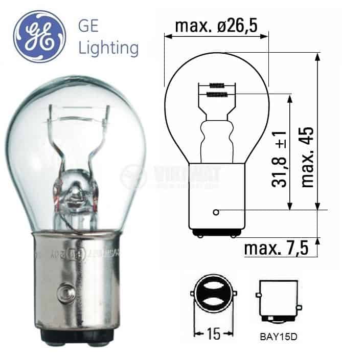 Автомобилна крушка GE 1078 P21/5W 24V Автомобилна крушка GE 1078 P21/5W 24V