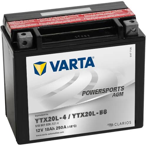 Акумулатор VARTA POWERSPORTS AGM 518 901 026 YTX20L-BS 18AH 250A 12V R+ Акумулатор VARTA POWERSPORTS AGM 518 901 026 YTX20L-BS 18AH 250A 12V R+